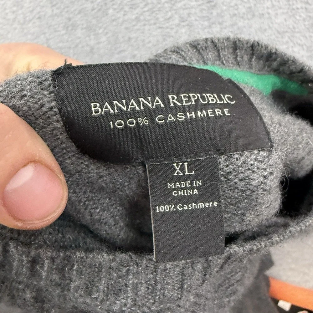 Banana Republic 100% Cashmere Sweater Mens XL‎ Dark Gray Crew Neck Pullover EUC